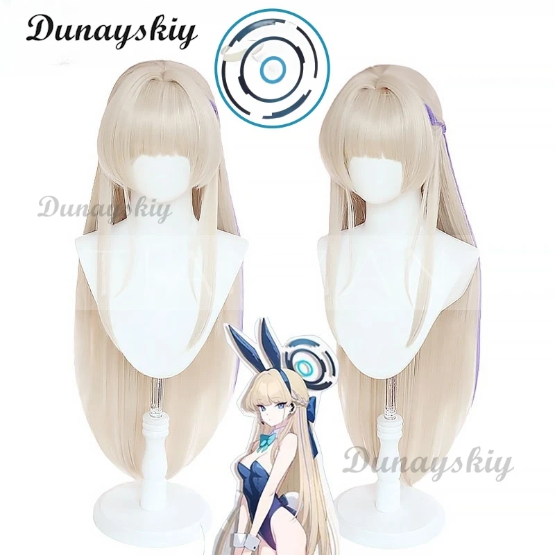 Anime Game Blue Archive Cosplay Wig Halo Headwear Asuma Toki Bunny Girls Long Blond Hair Halloween Customized