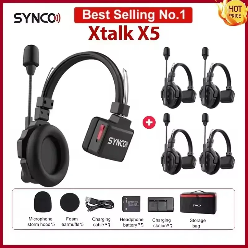 SYNCO Xtalk X5 Headset Wireless Intercom System Full-Duplex Single-Ear Remote for Film Television Shooting Team Studio