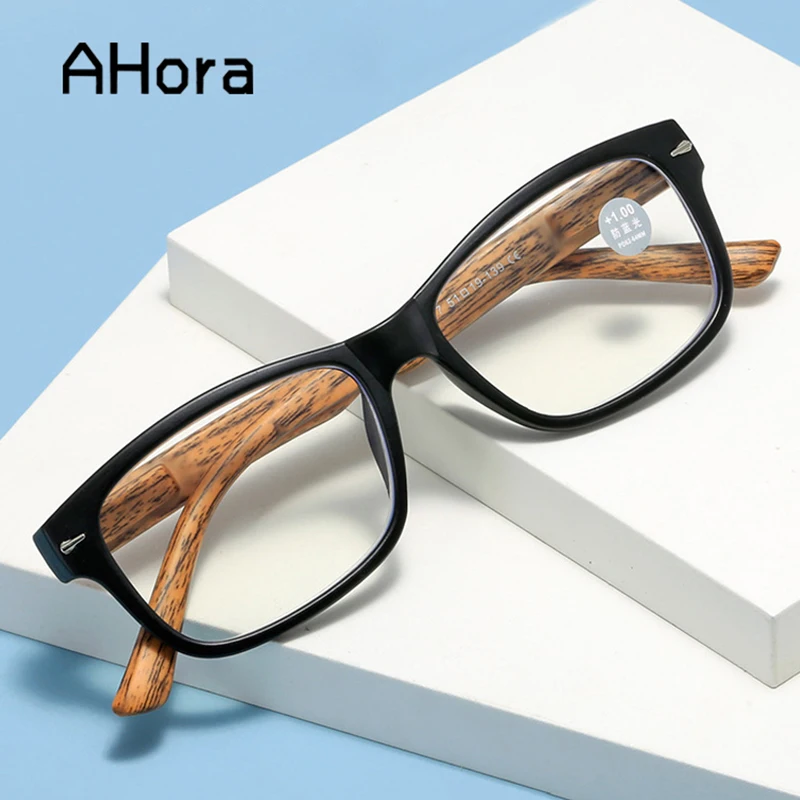 

Ahora Retro Imitation Wood Grain Reading Presbyopia Glasses Women Men New Suqare Computer Eyewear Blue Light Blocking Glasses