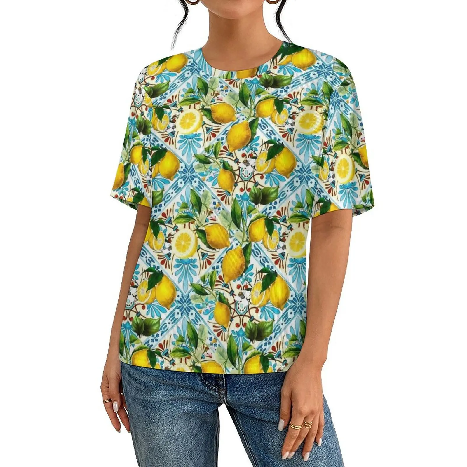 Mens Retro Mosaic Lemon T-Shirt Sicilian Tiles Fashion T Shirts Short Sleeve Custom Tshirt Cheap Summer Classic Plus Size Tops