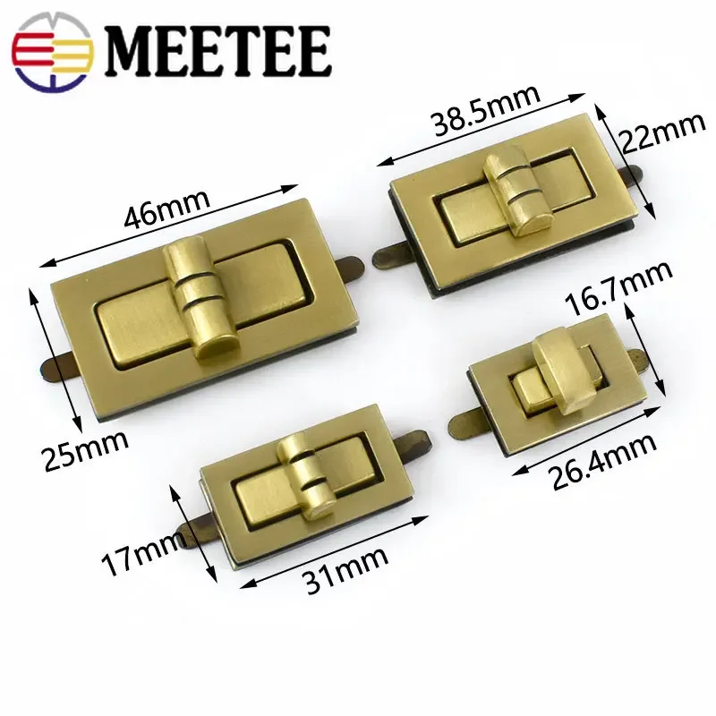 2/5Sets Meetee Metal Square Turn Twist Lock Clasps Handbag Closure Decorative Buckles Purse HandBag DIY Hardware Accessories