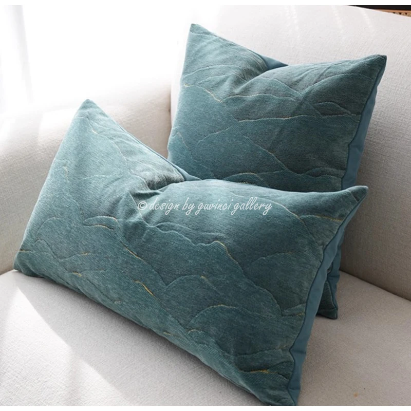 GUVINCI Modern And Minimalist Art Green Landscape Pattern Jacquard Throw Pillow Covers Luxury Cushion Case For Villa Hotel Casa