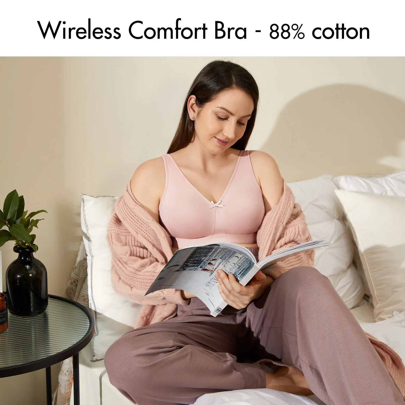 Women's Wireless Plus Size Smooth Cotton Bra Sleep Unlined Comfort Support