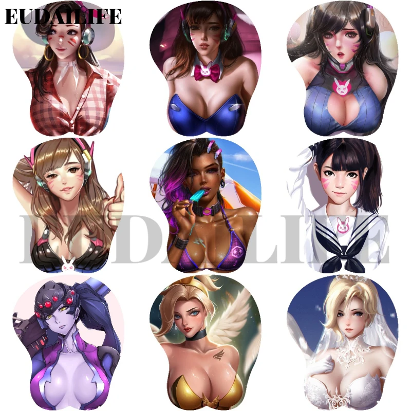 Mei Tracer D VA Pharah Mercy 3D Hand Wrist Rest Mouse Pad Mousepad Silicone Breast Oppai Soft Mouse Mat Office Work Otaku Gift