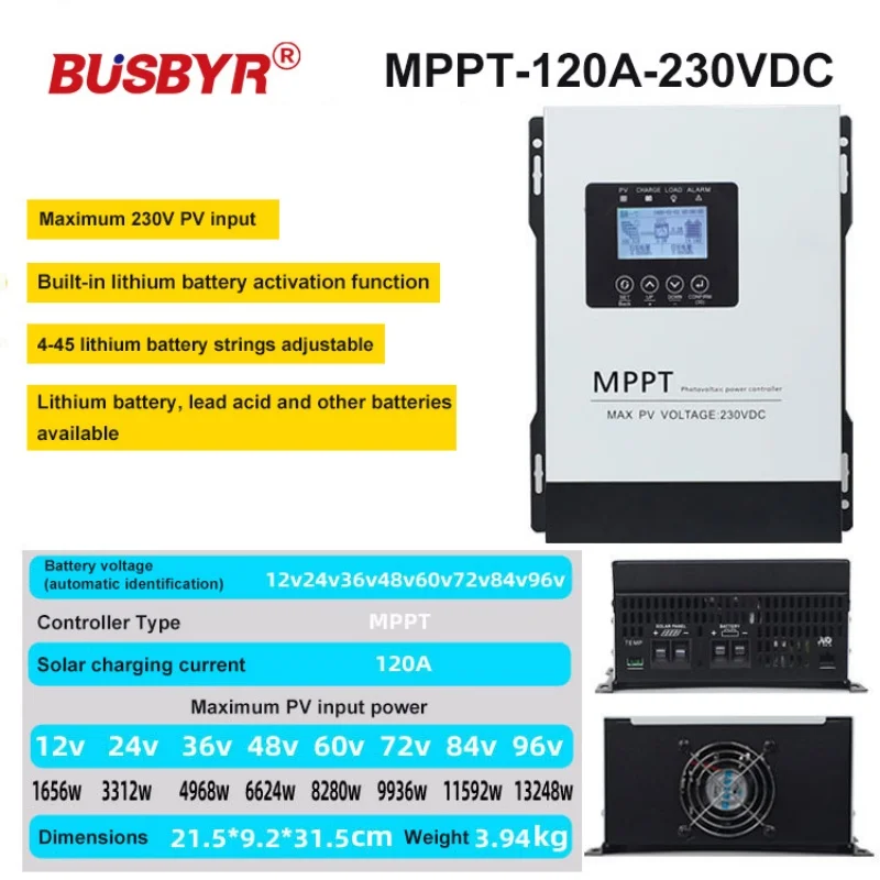 150VDC 230VDC MPPT Solar Laadregelaar 30-120A Auto 12 V/24 V/36 V/48/60/72/84/96 V Voor Lood-zuur Lithium Batterij LCD Display