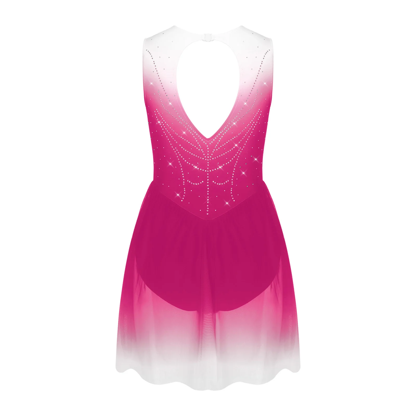 Kids Girls Figure Ice Skating Lyrical Dance Costume Shiny Rhinestones Sleeveless Mesh Dress Ballet Rhythmic Gymnastics Leotard view 3
