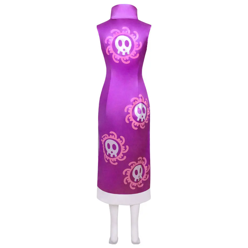 Women Boa Hancock Inspired Cosplay Costume Purple Cheongsam Dress With Earrings Halloween Carnival Anime Role Play Outfit - view 2
