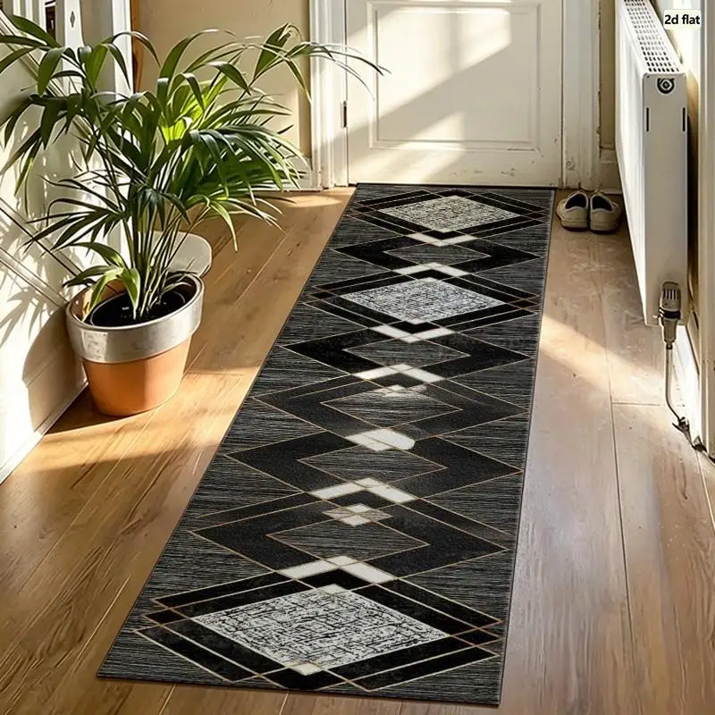1 Piece Modern Geometric Charcoal Gray White Gold Line Pattern Rug, Soft And Comfortable, All Seasons, Lightweight Easy To Maintain, Living Room, Bedroom, Dining Room Decor, Autumn, Winter