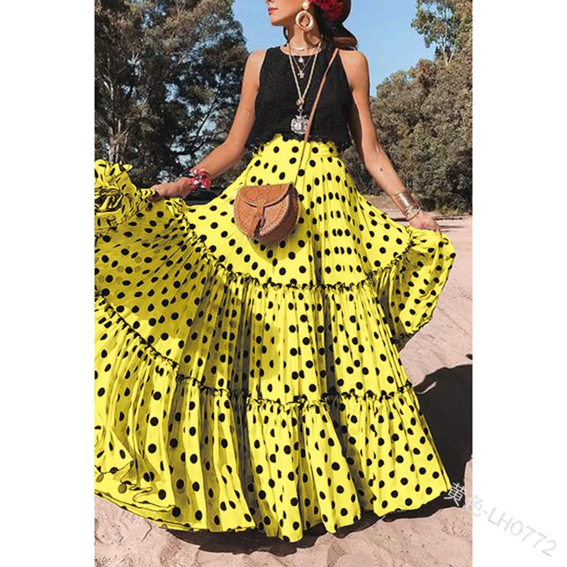 

Y0772 2025 Summer New Women's Clothing Wave Dot Half Fashion Sexy Casual Long Skirt