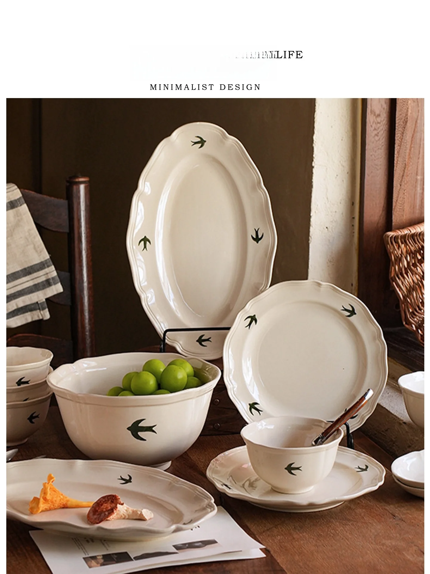 

Tlife Japanese Sle Cerc Dining Set Vintage Blue And White Swallow Design Porcelain Bowl Plate for Home Use