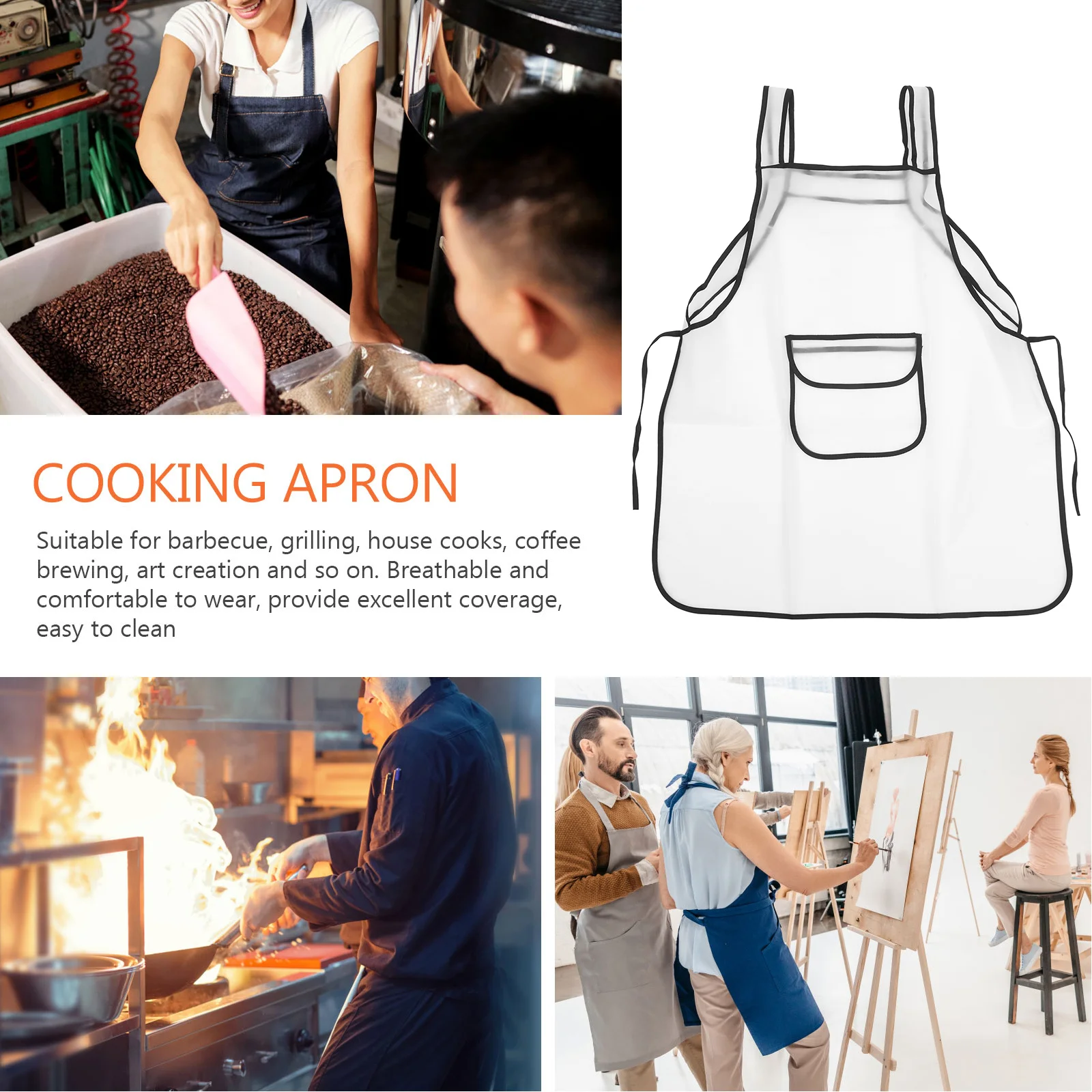 

1pc Tpu Clear Apron Oil Proof Reusable Waterproof Transparent Cooking Apron For Kitchen Cleaning Dishwashing Garden Hair