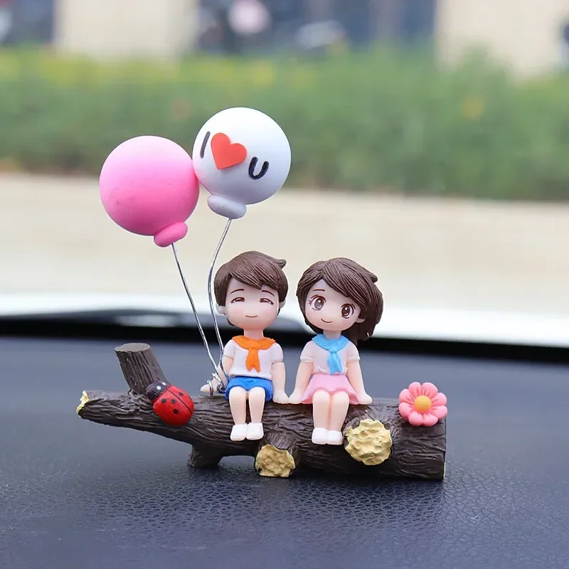 Car Decoration Cute Cartoon Couples Action Figure Figurines Balloon Ornament Auto Interior Dashboard for Girls Gifts Accessories