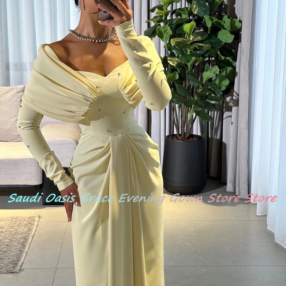 Elegant and Exquisite Strapless Off the Shoulder Evening Dress Long Sleeves Floor Length Crystal Party Gowns Saudi Arabia 2024