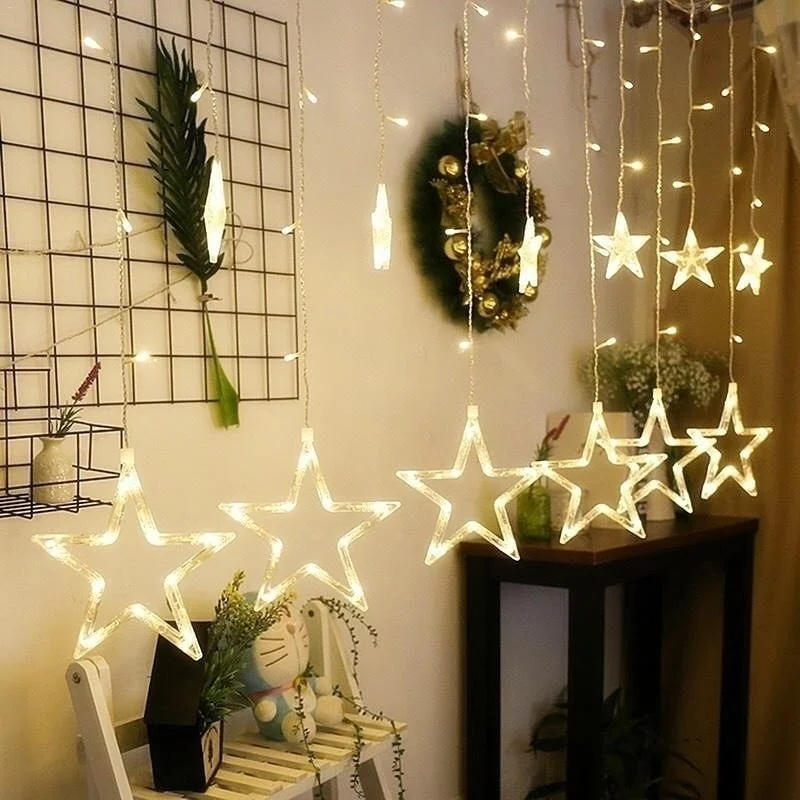 Curtain String Lights Star 2.5m EU/US Plug  LED Fairy Lights Curtain Garland on The Window Christmas Party Wedding Home Decor