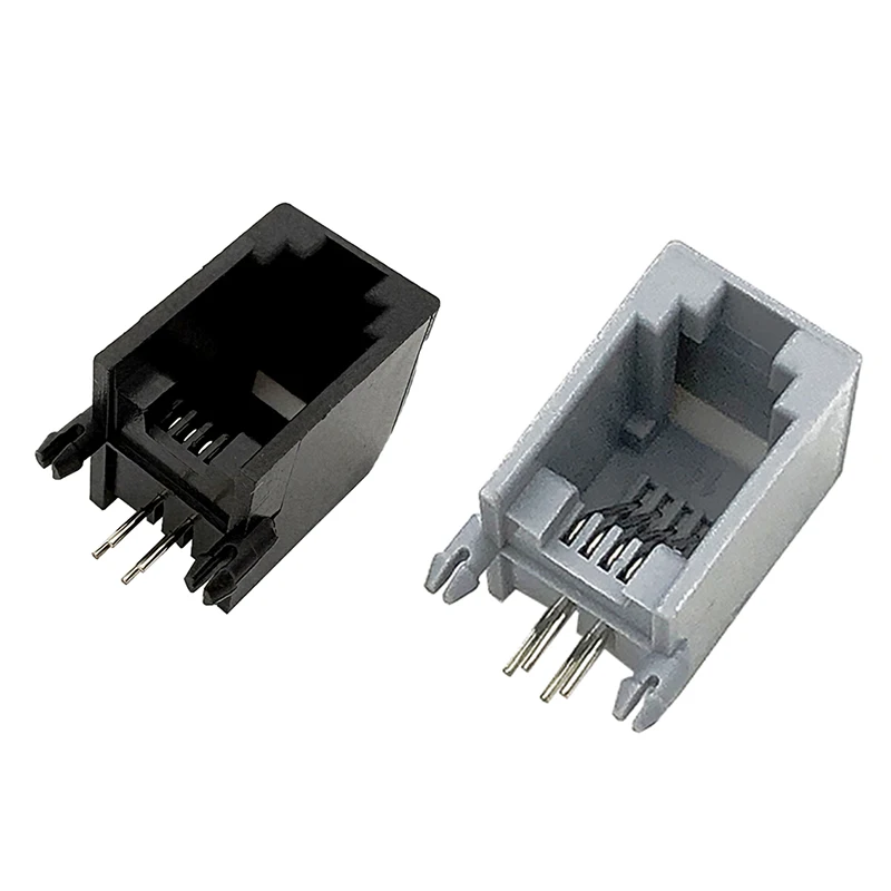 

100PCS 5521 socket RJ10 Earless 4P4C connector R9 Seat cell 90 degree horizontal all-plastic black connector