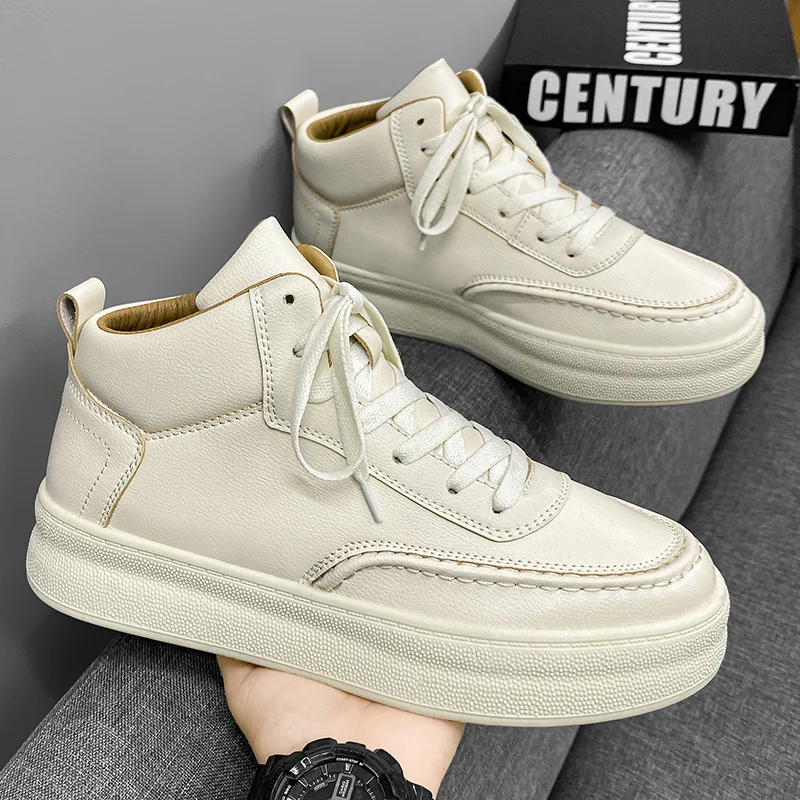 

Couple Leather Big Yellow Boots: 2025 New Autumn and Winter Men's Shoes, British Style Short Boots, Thickened Sole High-Top Boot