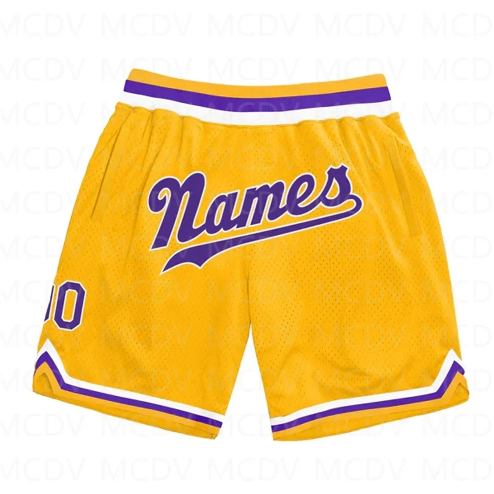 

Custom Gold Purple-White Authentic Throwback Basketball Shorts 3D All Over Printed Men's Shorts Quick Drying Beach Shorts