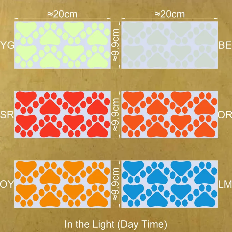 Glowing Cat Dog Paws Sticker Funny Cartoon Animal Footprints Wall Stickers Kids Room Children Bedroom Wardrobe Laptop DIY Decals