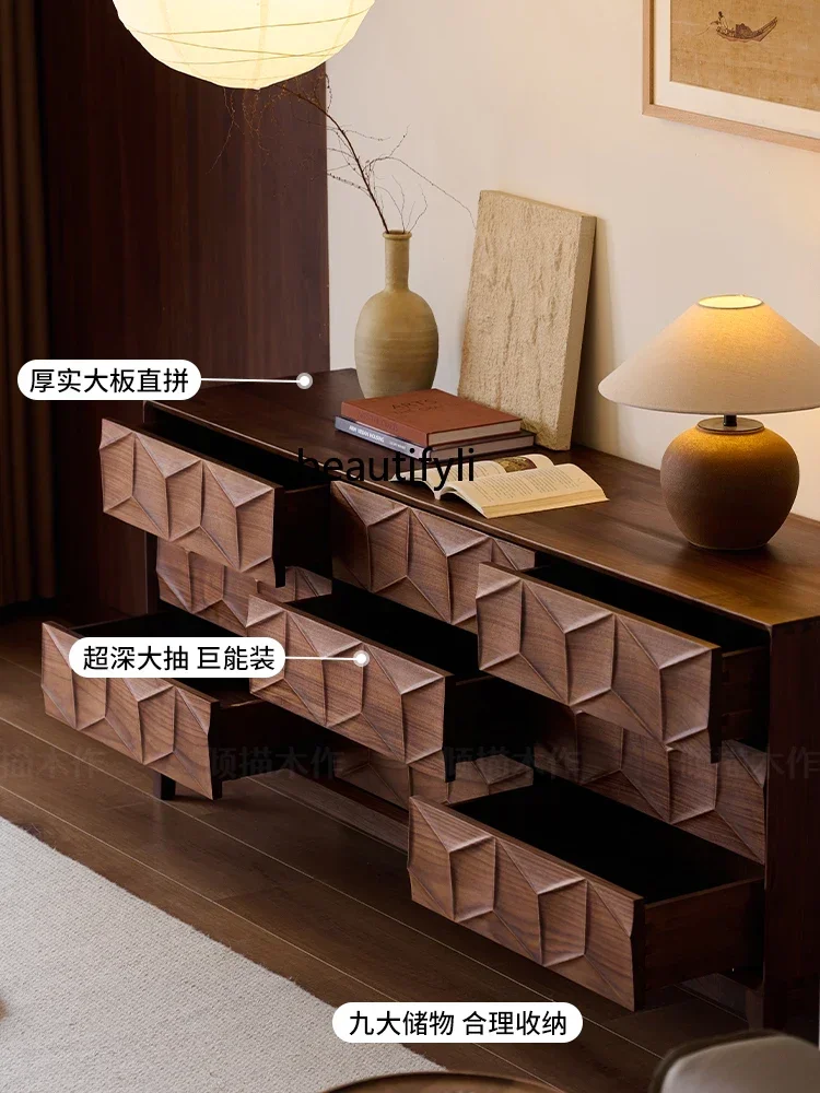 

Cy56 North American black walnut solid wood dining side cabinet Nordic bedroom wall drawer storage cabinet all solid wood