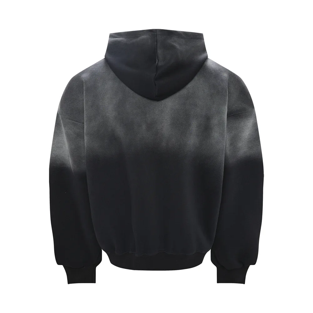 MWJLPWQ Gradient Spray-Painted Distressed Hooded Sweatshirt Street Loose Pullover For Spring Autumn Men's Trendy Tops 21240