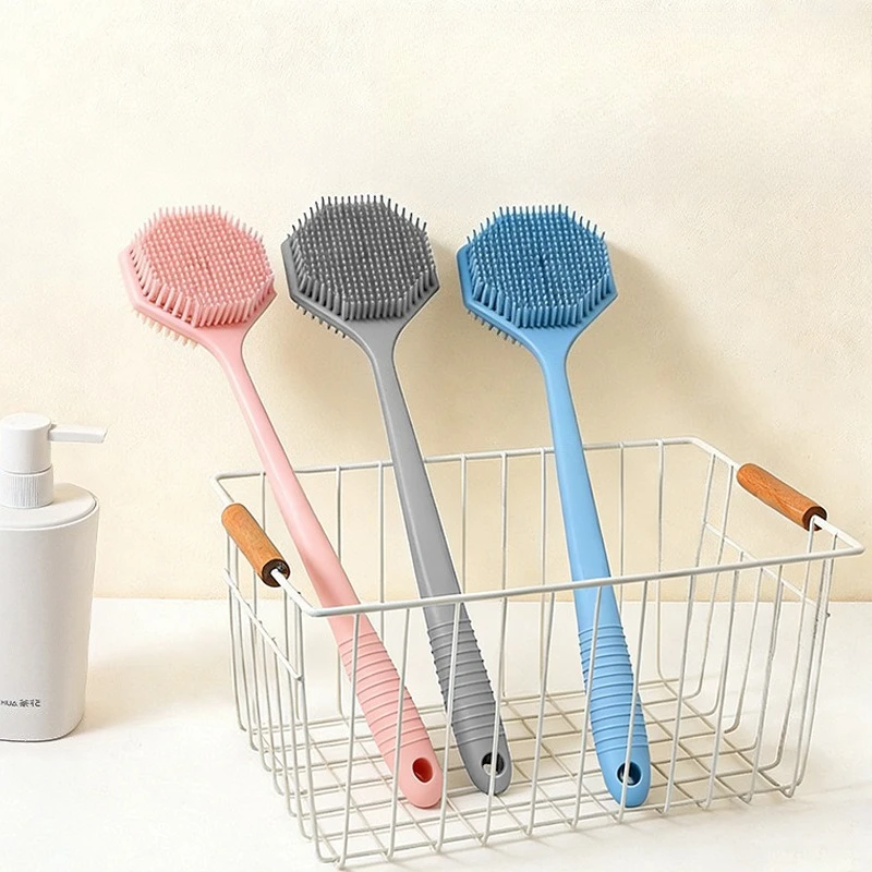 1pc Long Handle Double Sided Silicone Bath Brush Body Scrubber Back Scratcher Deep Cleaning Shower Accessory