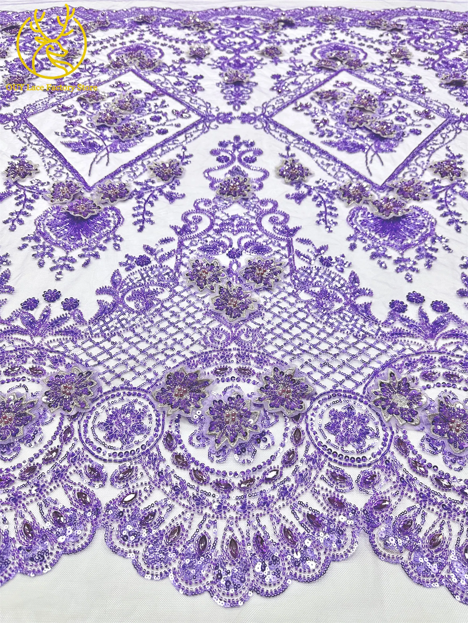 3D-Stickerei Blumen Französischer Mesh-Stein-Spitzenstoff 2026 Afrikanischer Nigerianischer Tüll Perlen-Pailletten-Spitzenstoff für Hochzeitsnäharbeiten – Detail 8