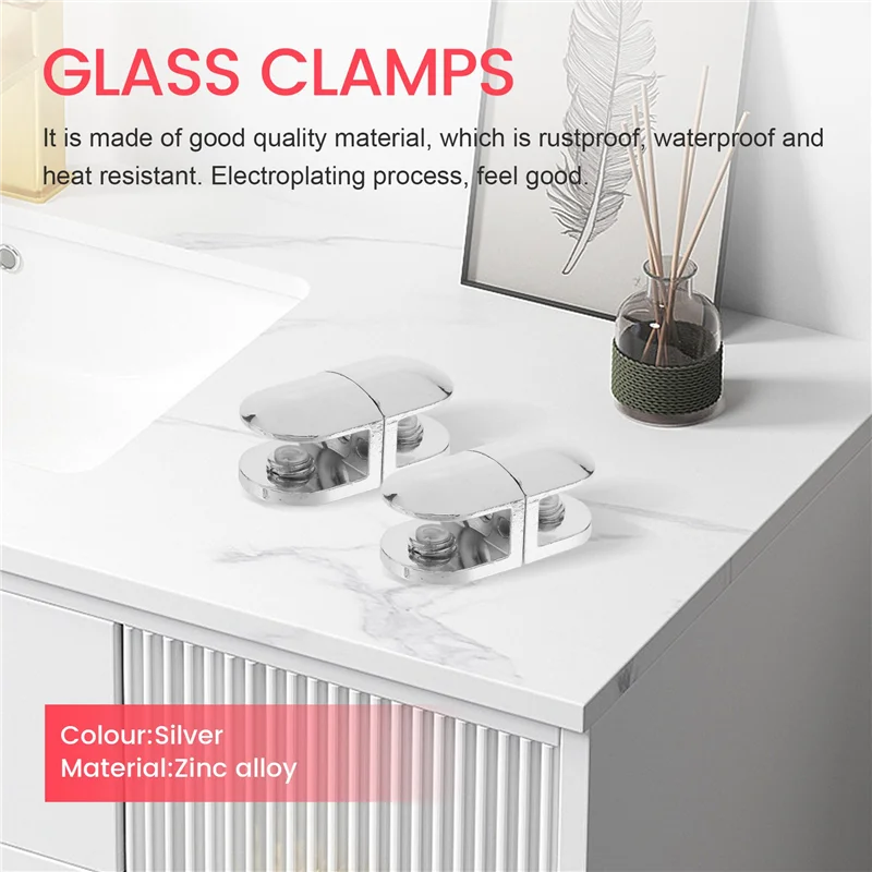 A68P-6 PCS Adjustable Glass Clamps 6 Mm Glass Bracket Zinc Alloy Glass Shelves Holder Glass Clip For Bathroom Kitchen