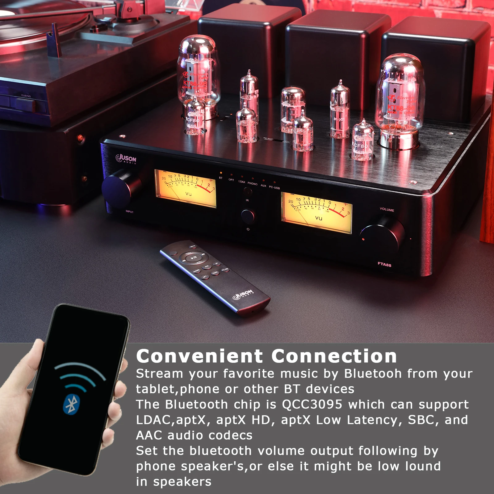 

FTA88-N 180W KT88 HiFi Tube Amp Class A Mosfet Dual Mode LDAC aptX-HD