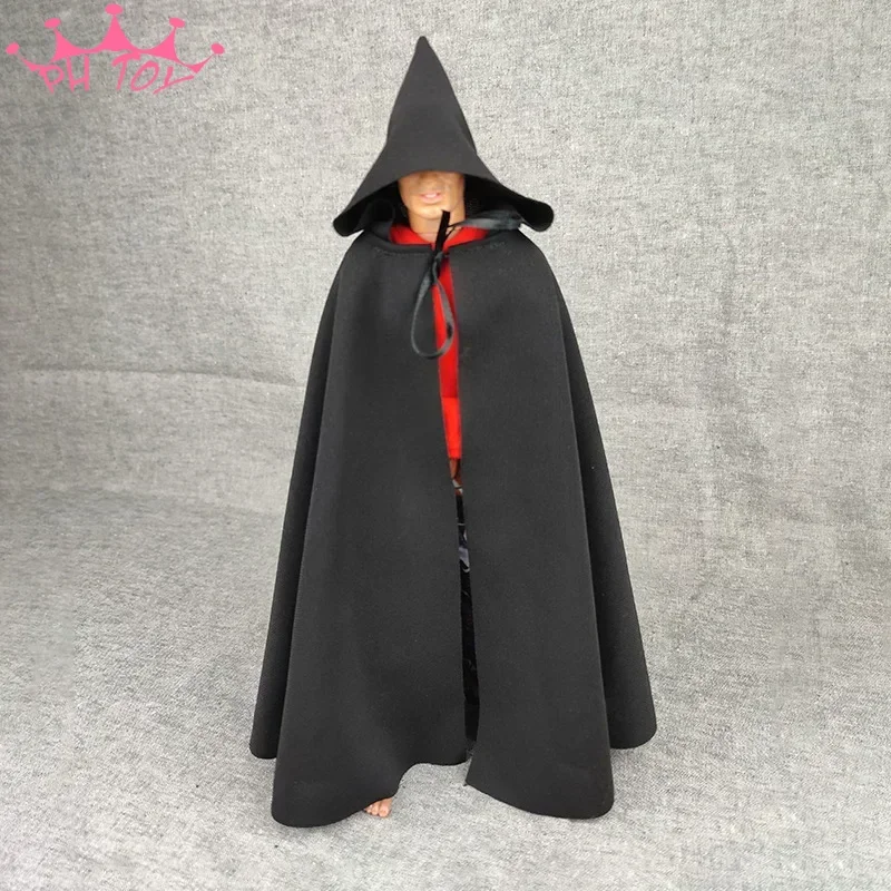 1/6 Scale Male Soldier  Black Cloak  Wizard Hooded Cape Big Hat Cloak Clothes Model for 12'' Action Figure Doll Accessory