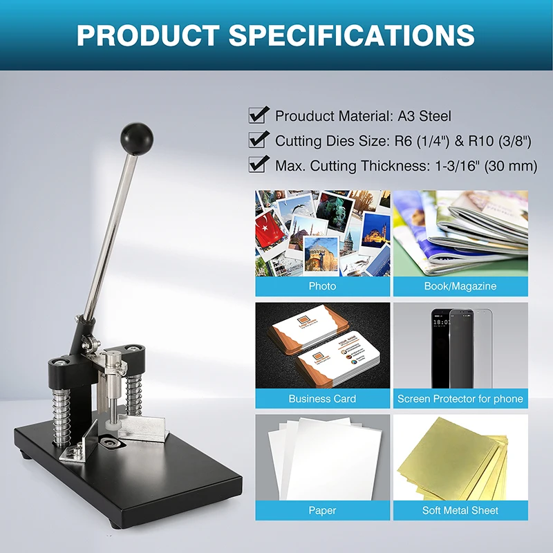 Corner Rounder Cutter Machine With R6mm R10mm Die Blade And Paper Holding Device A3 Steel Manual Heavy Duty Paper Corner Cutter