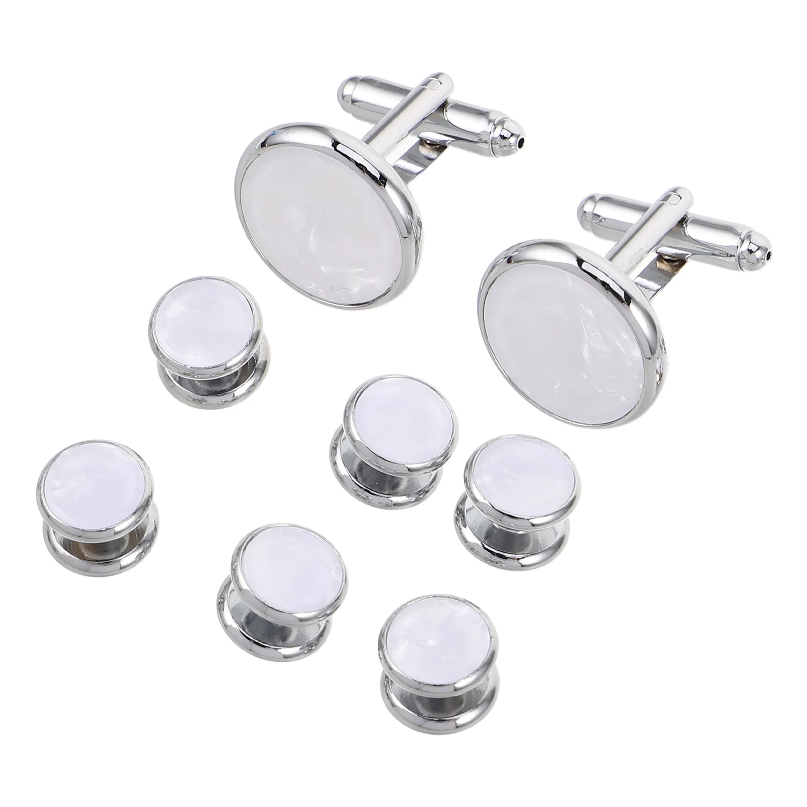 1Set Cufflinks for Men French Style Cuff Shirt Round Enamel Shell Shirt Studs Dress Cuff Links Set for Business Formal Events