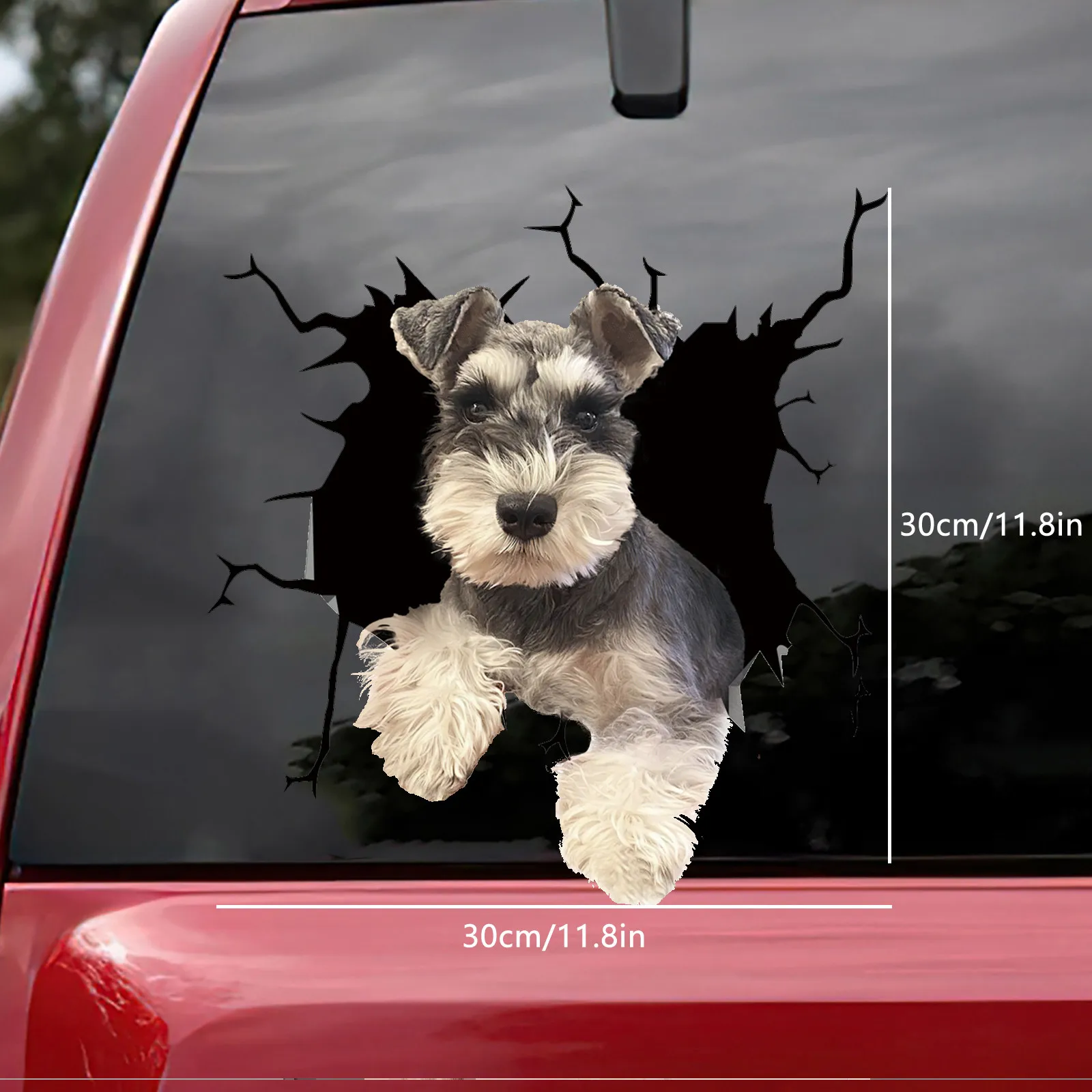 Creative Hole-Burst Cute Animal Sticker Schnauzer Window Static Cling Decal 3d Crack Car Window And Wall Decor 2026 Trending