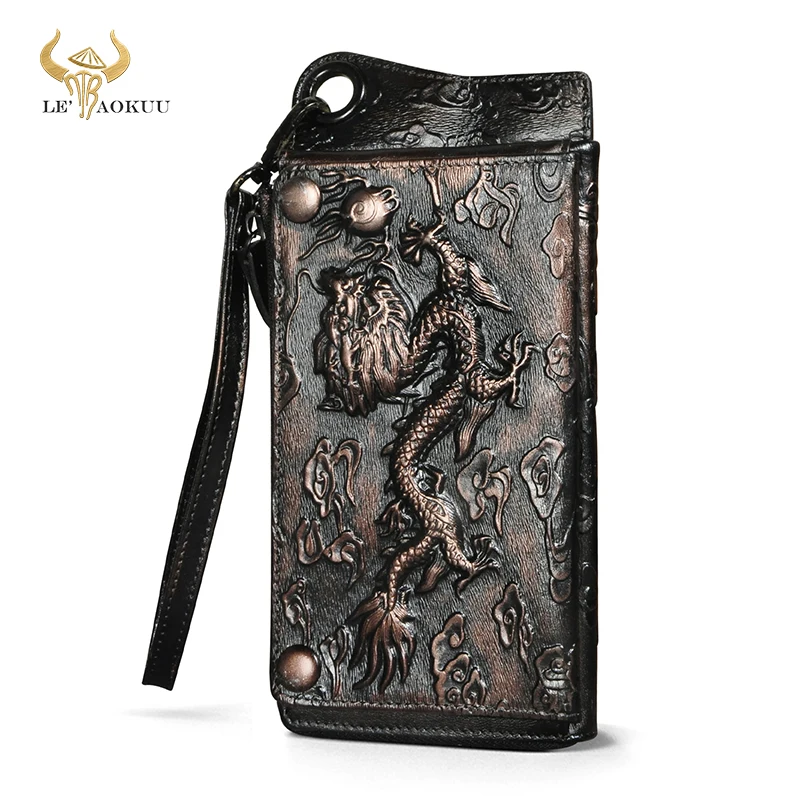 

Hot Sale Luxury Men Thick Genuine leather Design Male Vintage Travel Card Case Organizer Chain Wallet Checkbook Purse Snap ck001