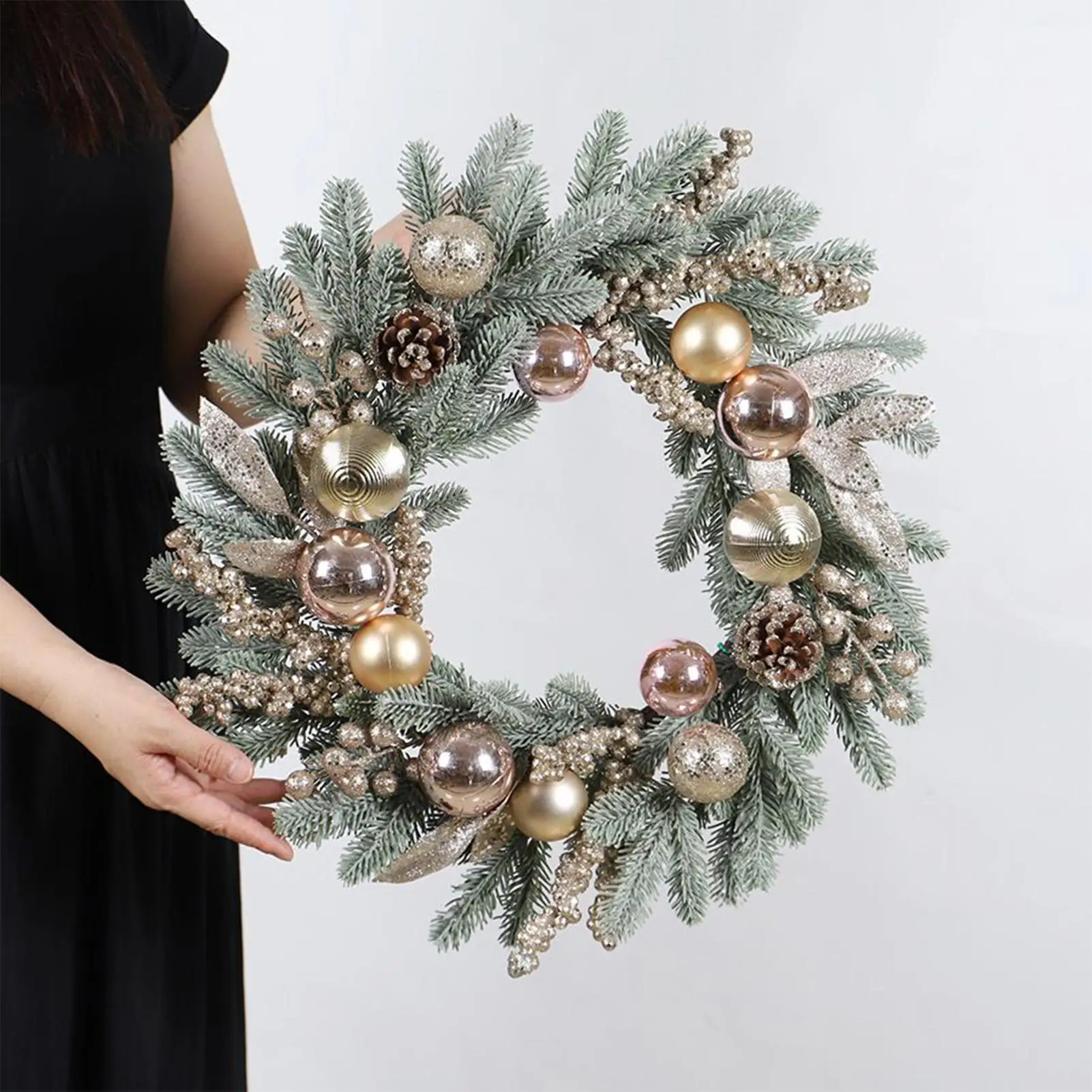

20 Inch Artificial Christmas Wreath with Flocked Pine Cone,Red Berries Front Door, Porch, Mantle, Wedding, Holiday Decor