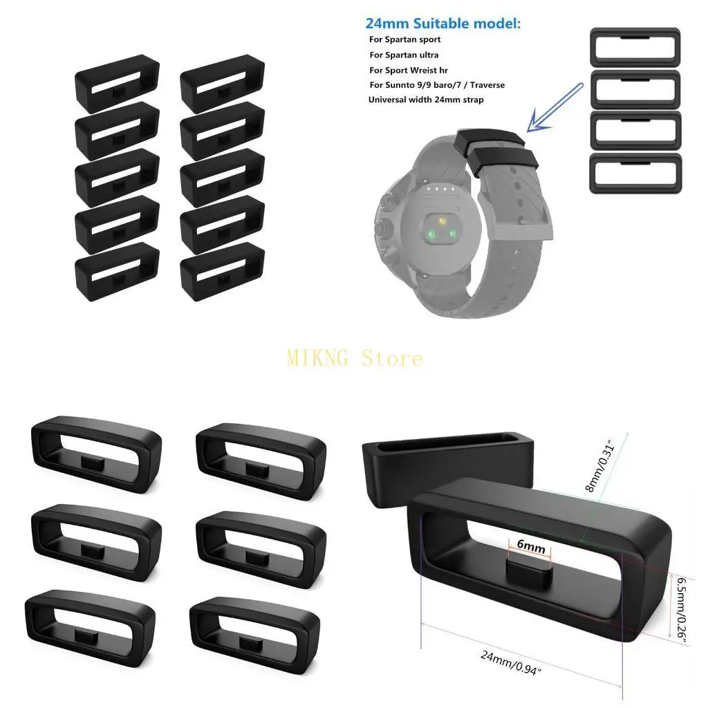 Silicone Connector Loop Wristband Fastener Ring Watch Strap for Suunto 24mm 10pcs Best Sale