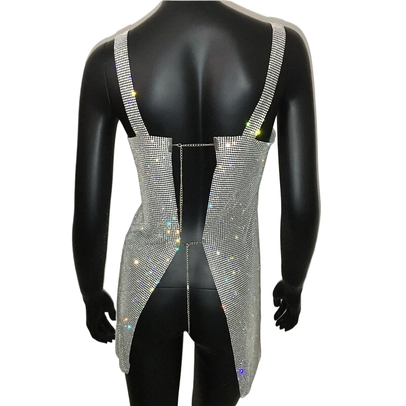 Glitzerndes Strass-Mesh-Minikleid für Damen – Sexy, geschlitztes, ärmelloses, rückenfreies Bodycon-Kleid für Club, Party und Abend – Neu 2026 – Bodycon-Nachtkleid – Detail 12