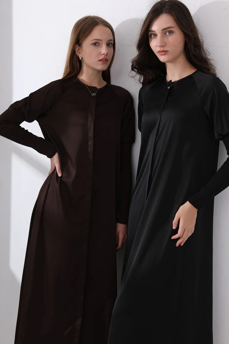 AS-Robe maxi en satin pour femme, vêtements à manches smocks, conception boutonnée, 2024