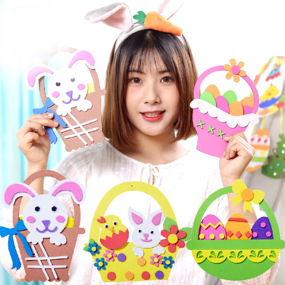 Vaguelly 4-teiliges Blumenkorb-Bastel-Lernspielzeug für Kinder, Ostergeschenk, Cartoon-Kunst-Bastelset