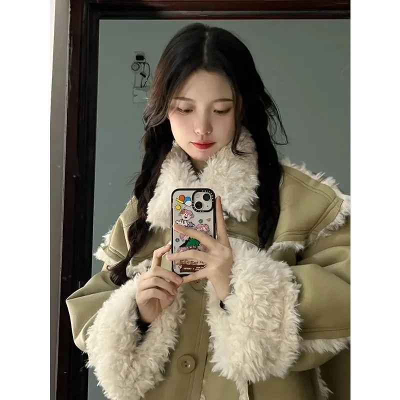 2024 Winter New Style Lamb Coat Women Mid-length Velvet Jackets Fur Integration Lamb Money Female Loose-fitting Overcoat N80