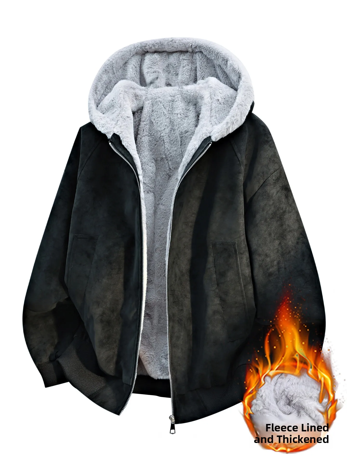 

Men's Suede Jaet Hooded Fce Lined Thiened Autumn Winter New Sle Casual Faionable Leather Coat Warm Polyester Fabric