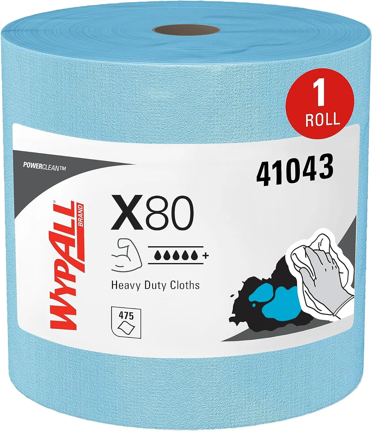 X80 Heavy Duty Cloths (41043), Extended Use Cloths Jumbo Roll, Blue, 475 Sheets / Roll; 1 Roll / Case,8347