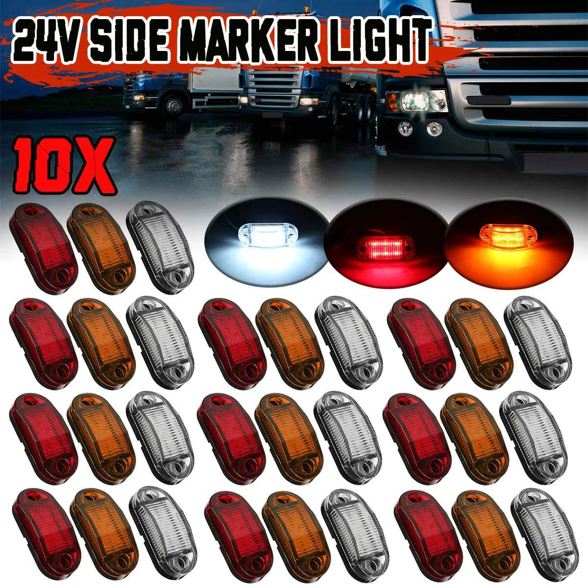 2/6/10pcs LED Truck Trailer Side Marker Indicators light Waterproof Car Signal Brake Rear Warning Tail Light 12-24V Warning Lamp