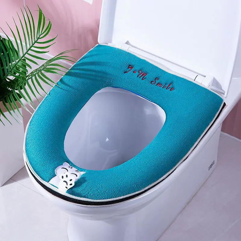 2 Pcs Set Toilet Seat Cushion Toilet Seat for Household All Seasons Waterproof and Thickened Toilet Cover with Handle Zipper