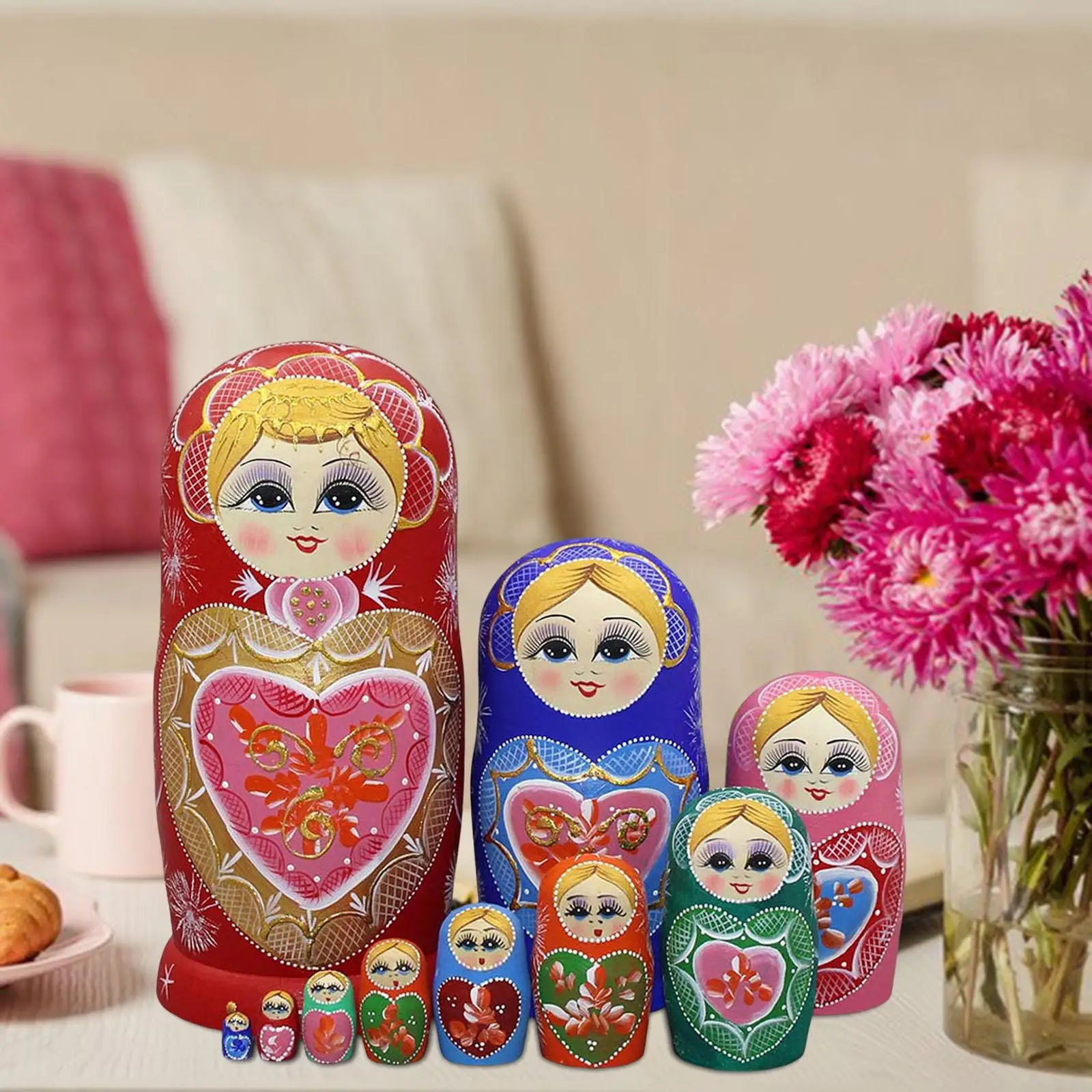 

10x Cartoon Russian Nesting Doll Matryoshka for Tabletop Decoration Ornament