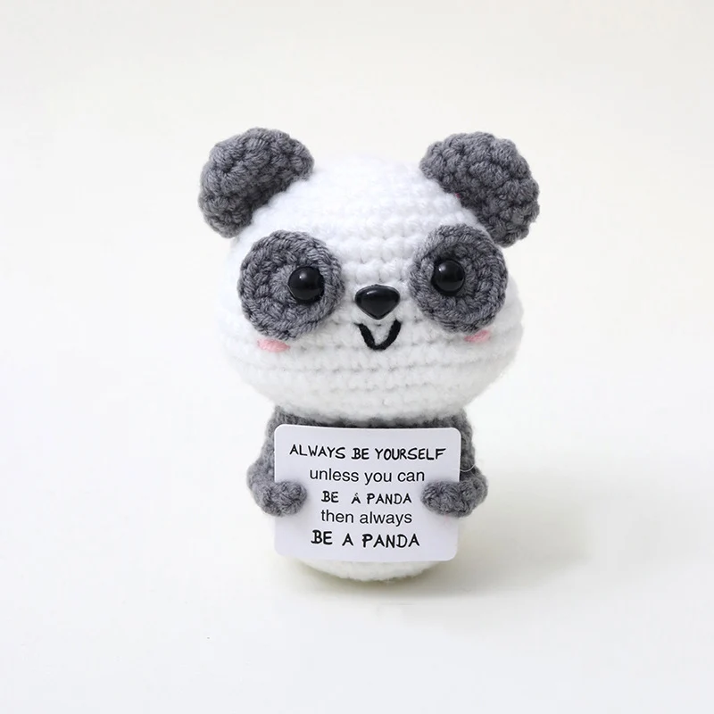 New Handmade Knitted Positive Energy Panda Doll With Card Home Room Decoration Crochet Big Head Duck Dolls Christmas Ornament