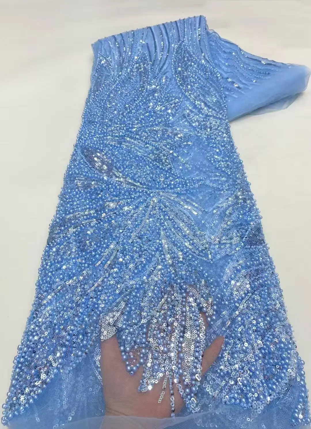 

African Lace Fabric 2025 Sequins Beaded Embroidery Groom Nigerian Bridal High Quality French Tulle Lace Fabric For Wedding