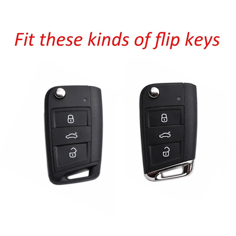 Flip Car Key Fob Case Cover Chain For Skoda Octavia Kodiaq Karoq Superb VW Golf 7 Tiguan Polo SEAT Ateca Leon Carbon Fiber
