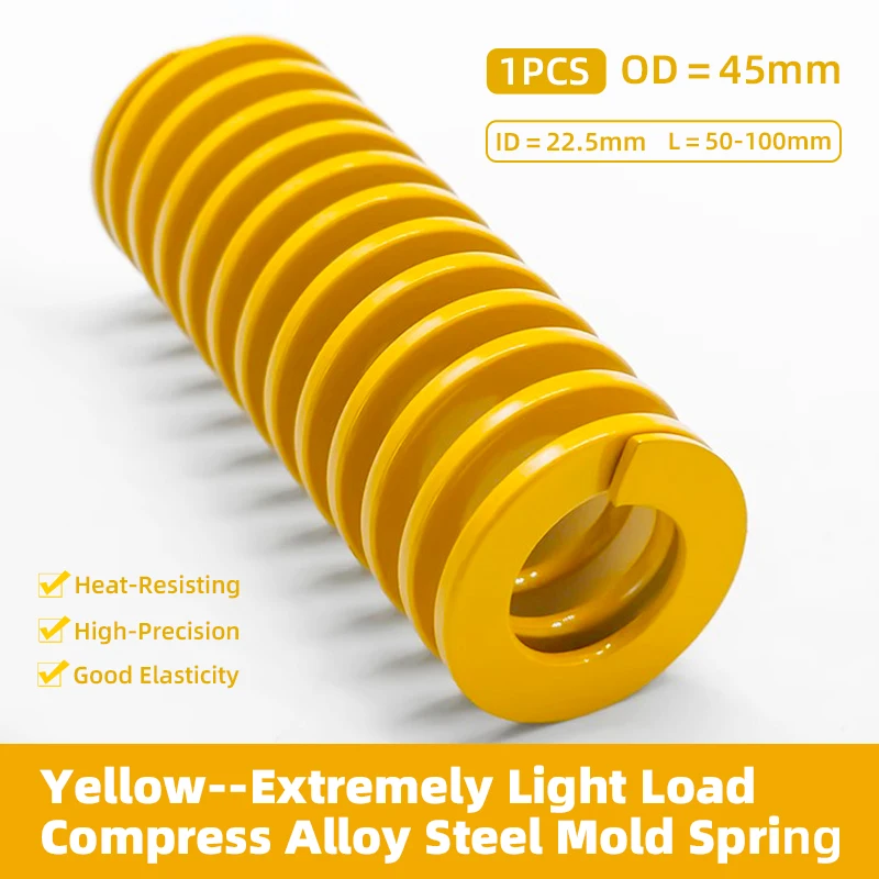 

Creamily 1PCS Yellow Small Load Die Mold Springs Compression Springs Outer Dia=45mm Inner Diameter 22.5mm Length=50-100mm