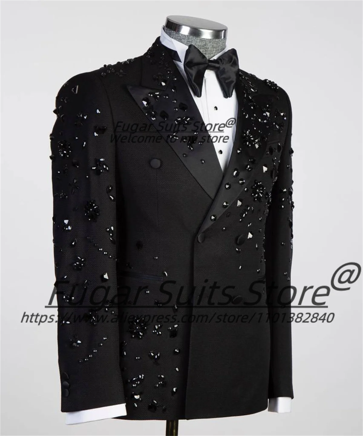 Handsome Formal Prom Men Suits Slim Fit Peak Lapel Groom Tuxedos 2 Pieces Sets Diamond Male Blazers Double Breasted Ropa Hombre
