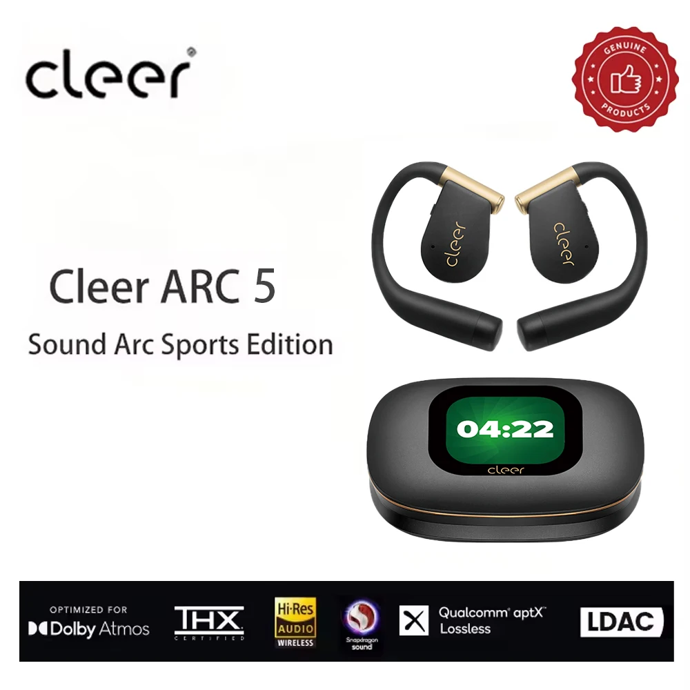 Cleer ARC 5 AI Open Ear Wireless Earbuds Bluetooth 5.4 Dolby Atmos THX Hi-Res Audio Up to 60H Playtime IPX7 Waterproof Headset